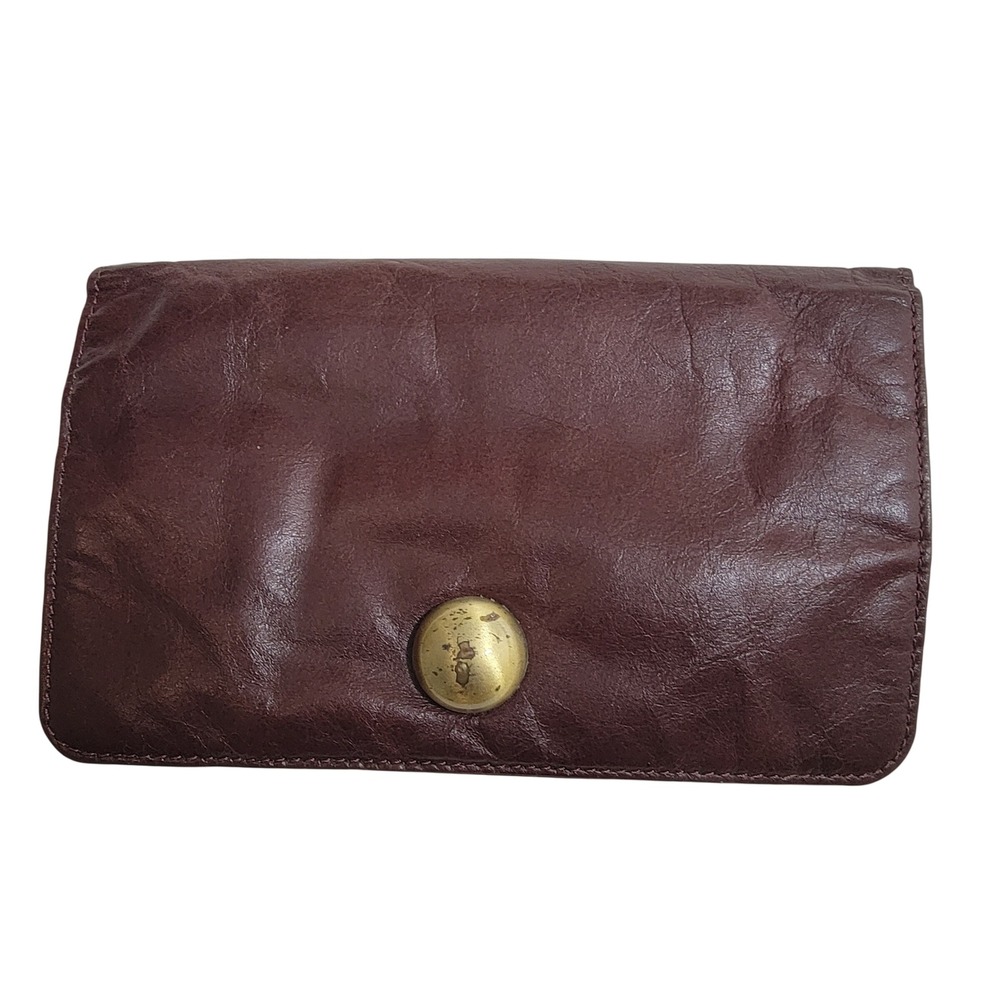 Latico Leather Bifold Wallet Burgundy Brown Floral Lining Brass Snap Boho Clutch